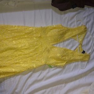 Full length lace yellow dress